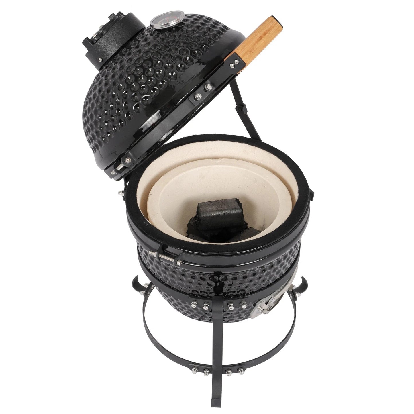 13" Portable Ceramic Charcoal BBQ Grill for Outdoor Cooking