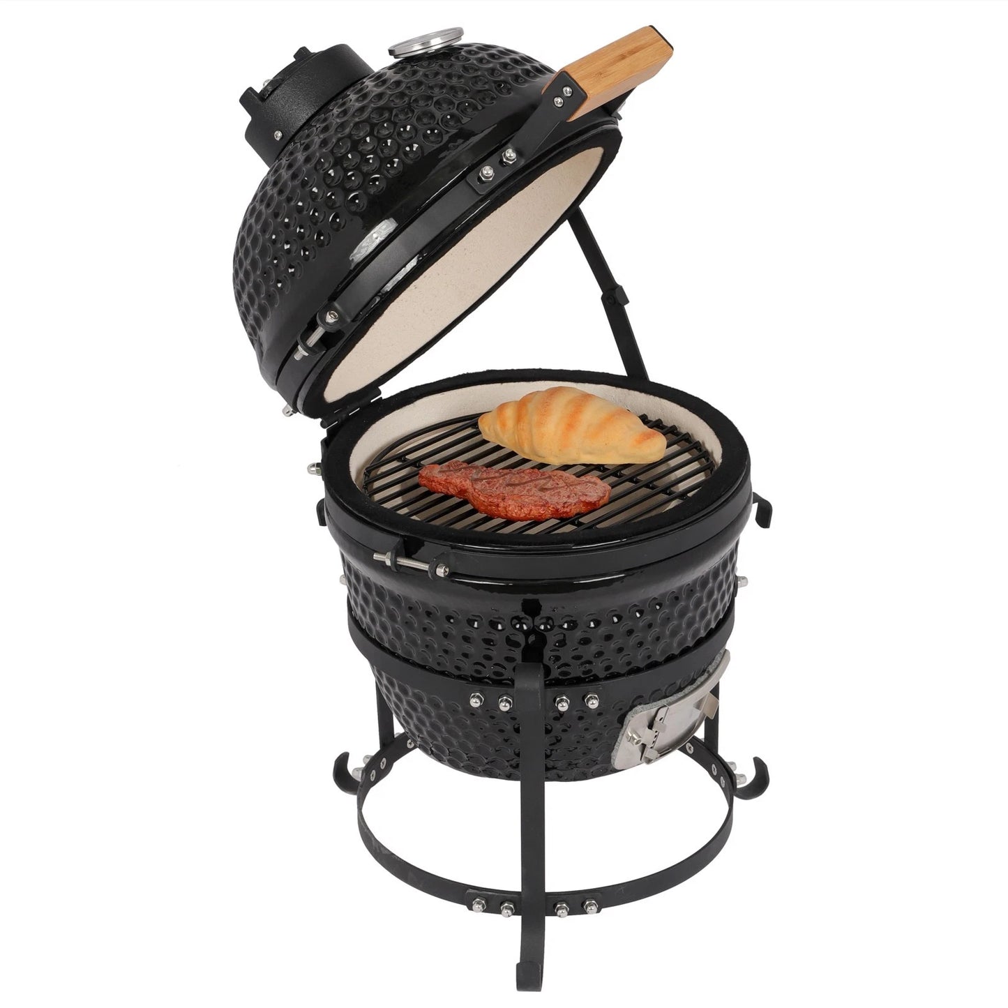 13" Portable Ceramic Charcoal BBQ Grill for Outdoor Cooking