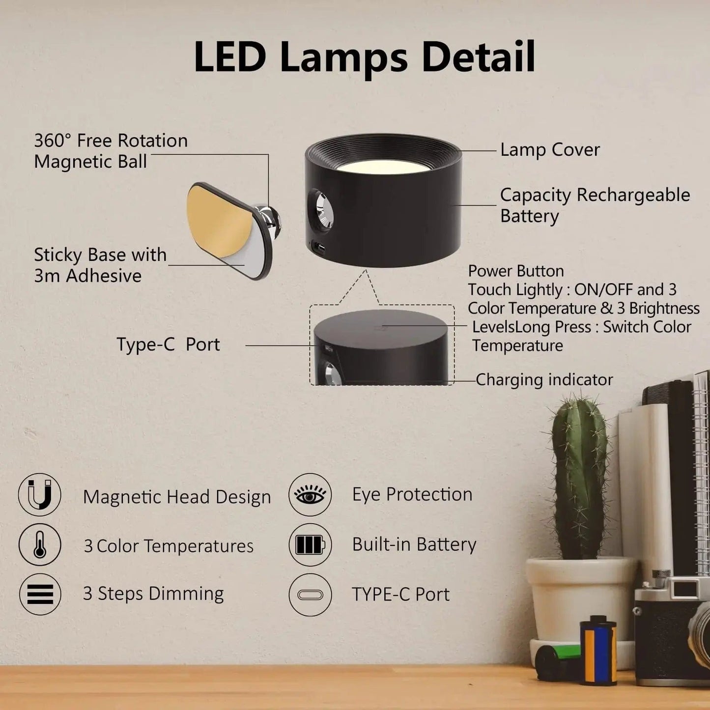 Battery Operated Wall Light - Rechargeable Wall Light - Ambilume