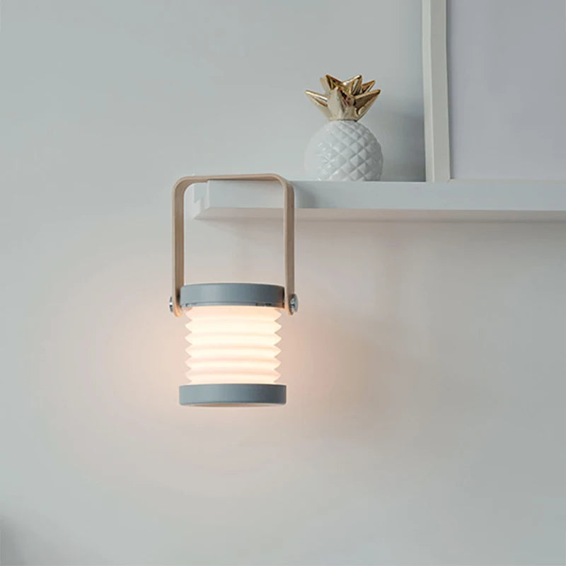Collapsible LED Lantern with Wooden Handle – Portable Rechargeable Night Light & Reading Lamp for a Warm, Cozy Ambiance Anywhere