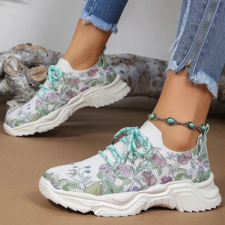 Breathable lace-up sneakers with floral print | Zersly™