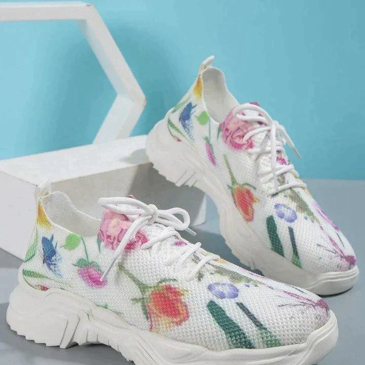 Breathable lace-up sneakers with floral print | Zersly™