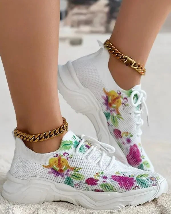 Breathable lace-up sneakers with floral print | Zersly™