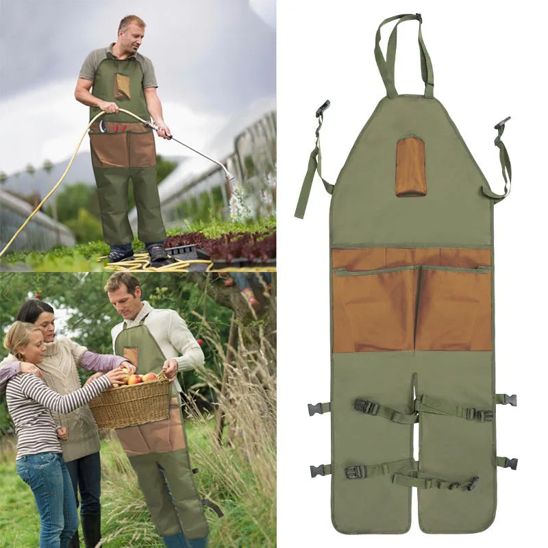 Heavy-Duty Work Apron - Split-Leg Canvas Tool Apron with Pockets for Gardening, Woodworking, and DIY Enthusiasts