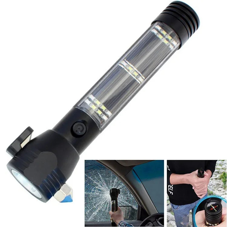 Tactical Solar Flashlight – 10-in-1 USB Rechargeable Survival Tool with SOS Alarm, Glass Breaker & Camping Emergency Kit