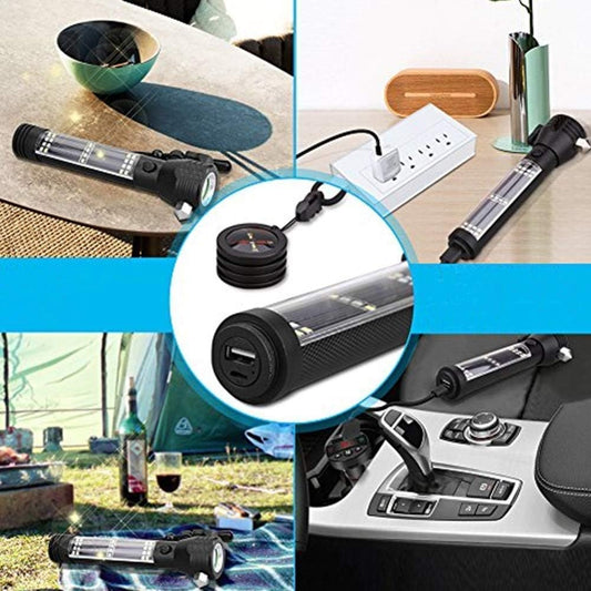 Tactical Solar Flashlight – 10-in-1 USB Rechargeable Survival Tool with SOS Alarm, Glass Breaker & Camping Emergency Kit