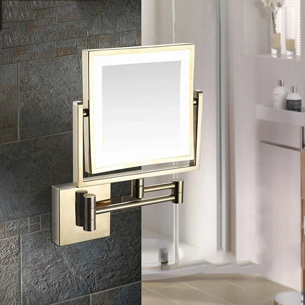 Antique Gold Magnifying LED Makeup Mirror – Adjustable Wall-Mounted Vanity Mirror with 1X/3X Magnification & Rechargeable Battery