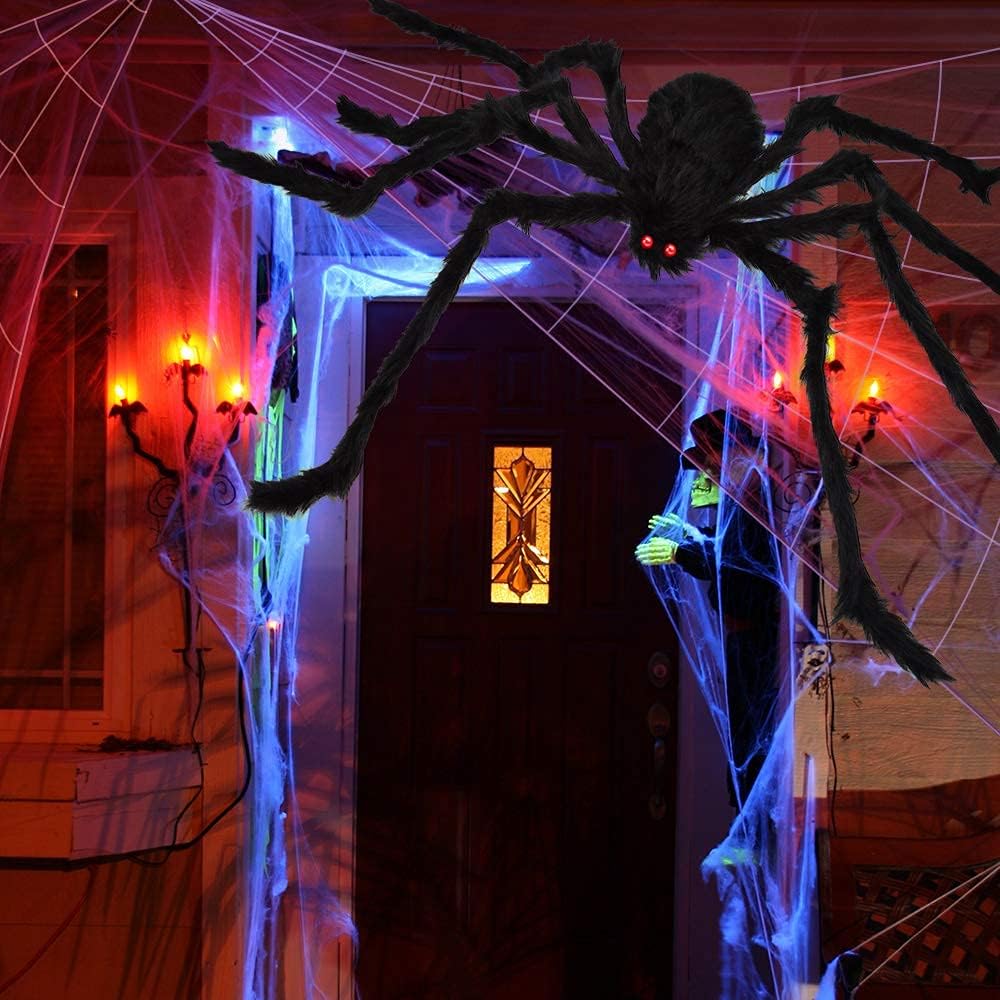 200 Inch Halloween Spider Web with 47 Inch Giant Spider – Outdoor Yard, Indoor Home & Party Decorations, Scary Haunted House Décor