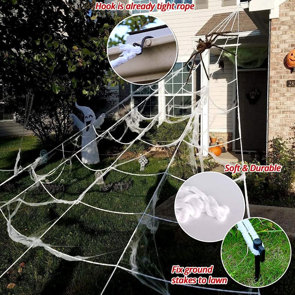 200 Inch Halloween Spider Web with 47 Inch Giant Spider – Outdoor Yard, Indoor Home & Party Decorations, Scary Haunted House Décor
