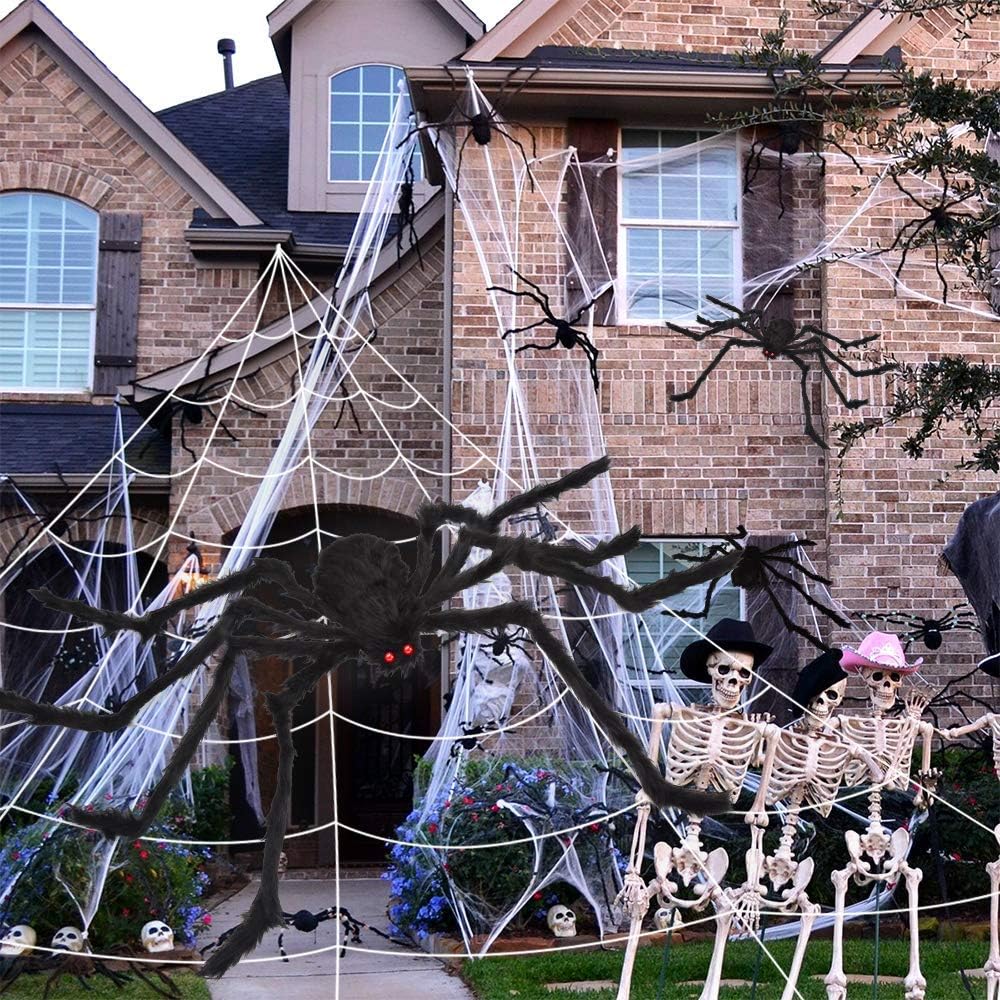 200 Inch Halloween Spider Web with 47 Inch Giant Spider – Outdoor Yard, Indoor Home & Party Decorations, Scary Haunted House Décor