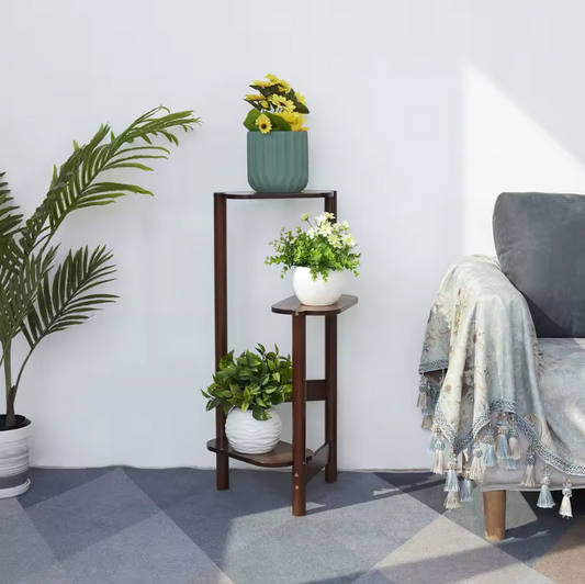 3 Tier Bamboo Tall Corner Plant Rack Planter Stand Flower Pot Holder