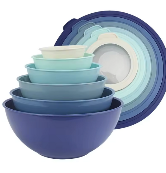 COOK WITH COLOR Plastic Mixing Bowls with Lids - 12 Piece Nesting Bowls Set includes 6 Prep Bowls and 6 Lids, Microwave Safe (Blue Ombre)