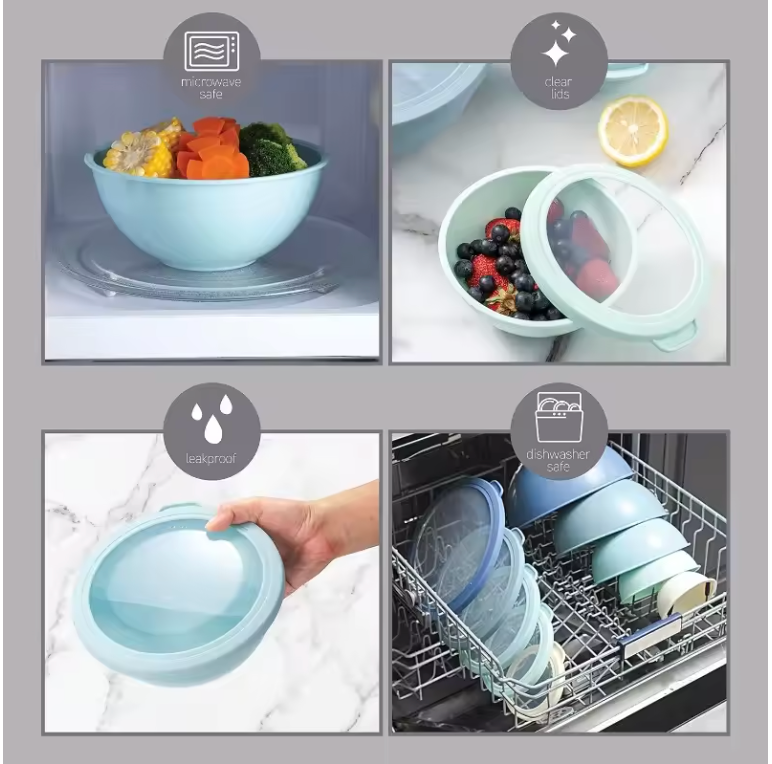 COOK WITH COLOR Plastic Mixing Bowls with Lids - 12 Piece Nesting Bowls Set includes 6 Prep Bowls and 6 Lids, Microwave Safe (Blue Ombre)