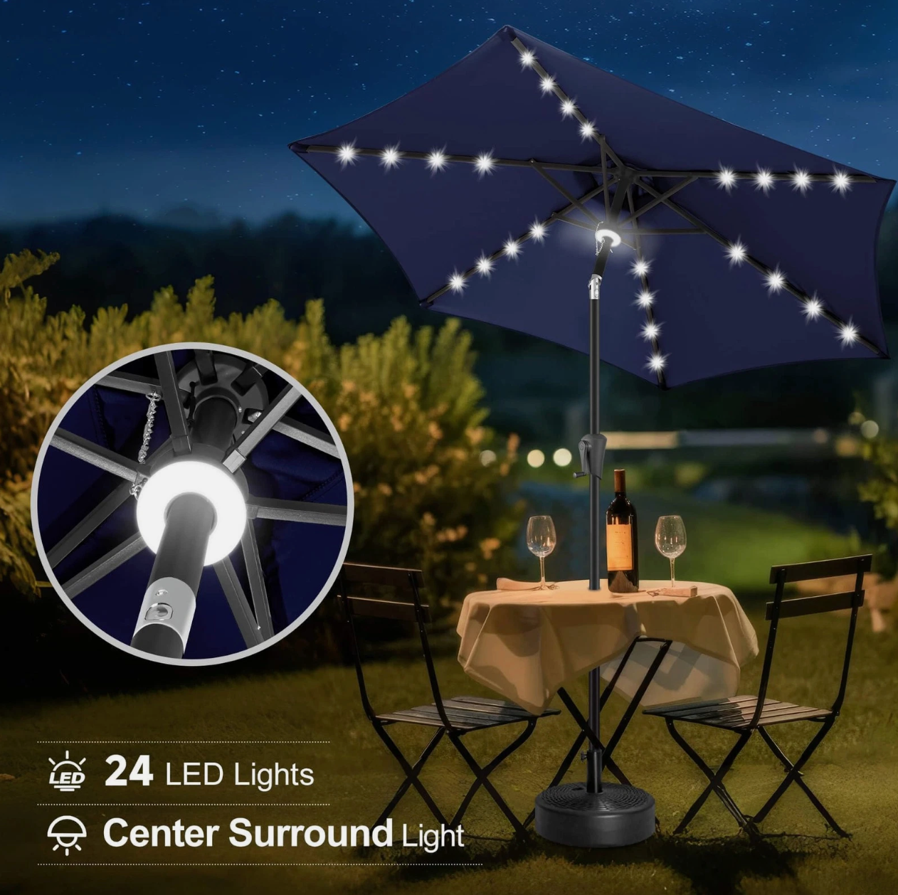 7.5 Ft Solar Umbrella, LED Lighted Patio Umbrella, Table Market Umbrella
