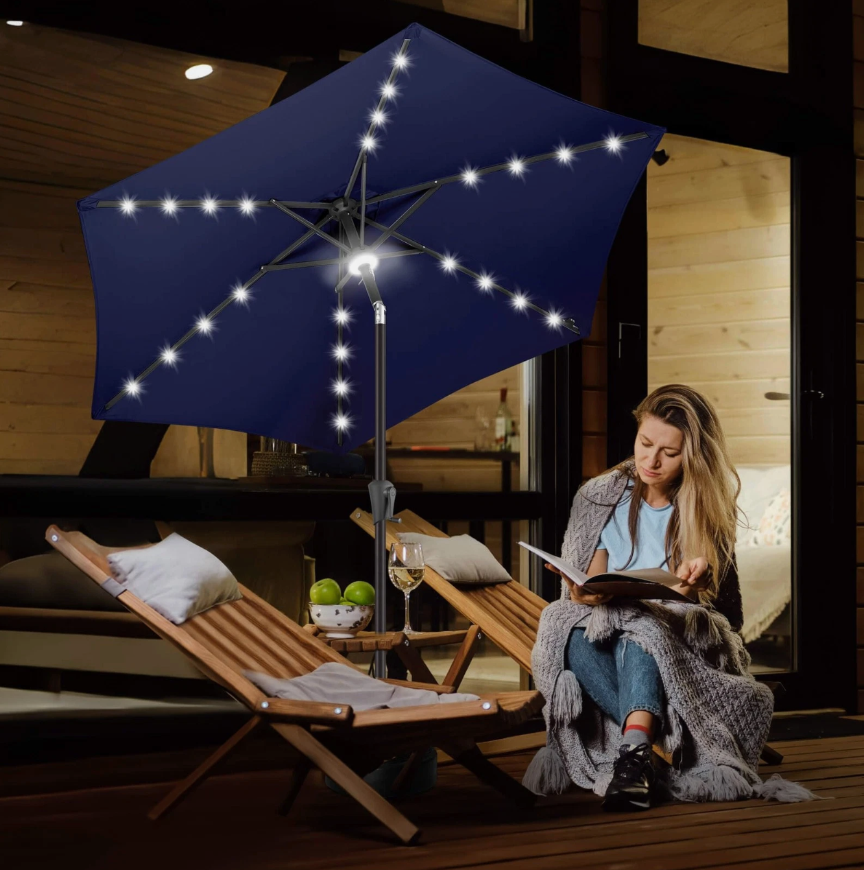 7.5 Ft Solar Umbrella, LED Lighted Patio Umbrella, Table Market Umbrella