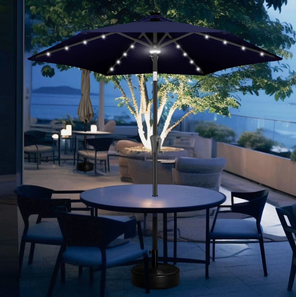 7.5 Ft Solar Umbrella, LED Lighted Patio Umbrella, Table Market Umbrella