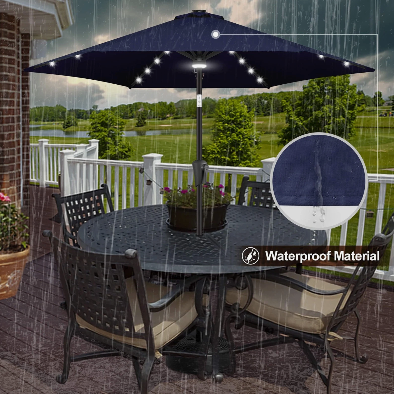 7.5 Ft Solar Umbrella, LED Lighted Patio Umbrella, Table Market Umbrella