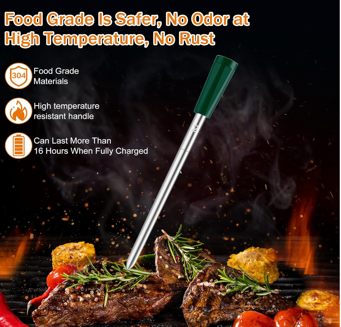 Wireless Meat Thermometer 4 Probe, 500FT Range Bluetooth Meat Thermometers, Smart App for iOS & Android, Highly-Sensitive Food Thermometer, Perfect for BBQ, Oven, Grill, Kitchen, Smoker & Rotisserie