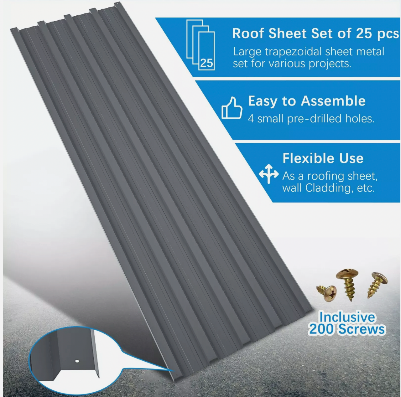 25 PCS Roof Panels Galvanized Steel Hardware Metal Roofing Sheets Wall Panels