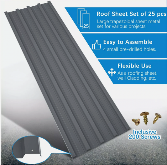 25 PCS Roof Panels Galvanized Steel Hardware Metal Roofing Sheets Wall Panels
