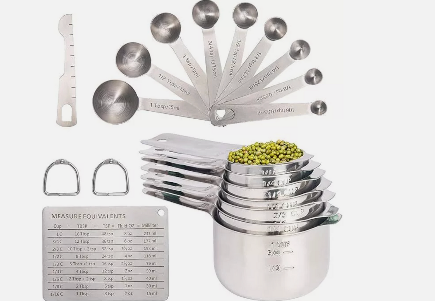 20 Pcs Measuring Cups and Measuring Spoons Set Stainless Steel Measure Cup Set