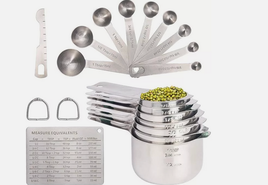 20 Pcs Measuring Cups and Measuring Spoons Set Stainless Steel Measure Cup Set