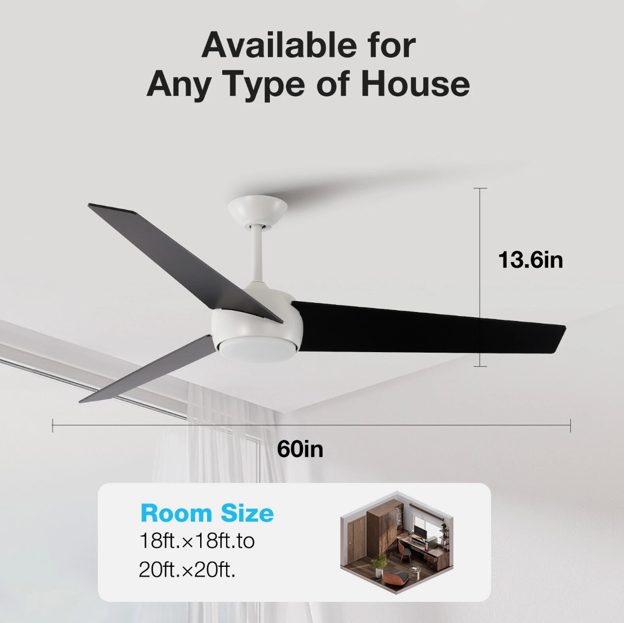 60inch Ceiling Fan With Light and Remote Control