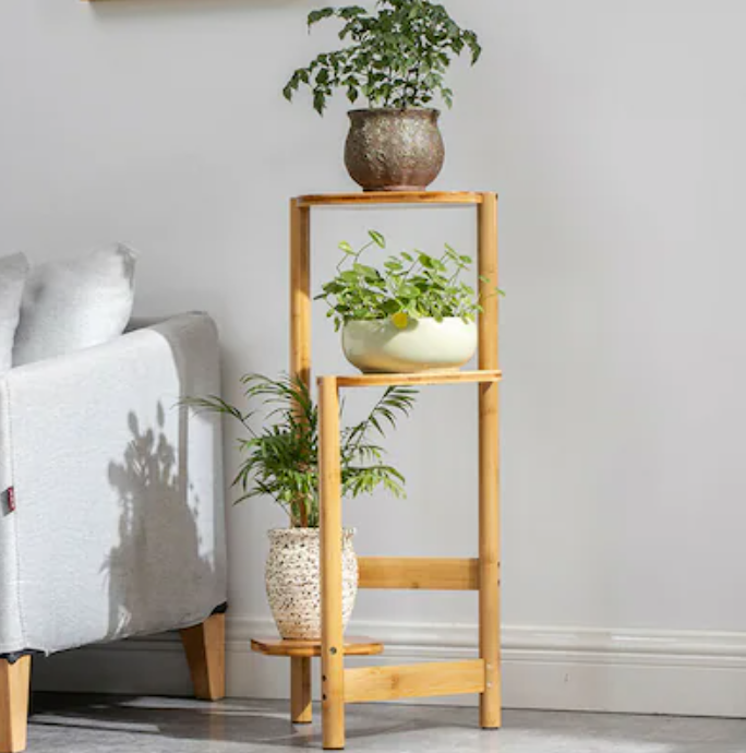 3 Tier Bamboo Tall Corner Plant Rack Planter Stand Flower Pot Holder