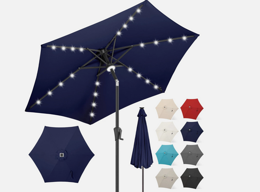 7.5 Ft Solar Umbrella, LED Lighted Patio Umbrella, Table Market Umbrella