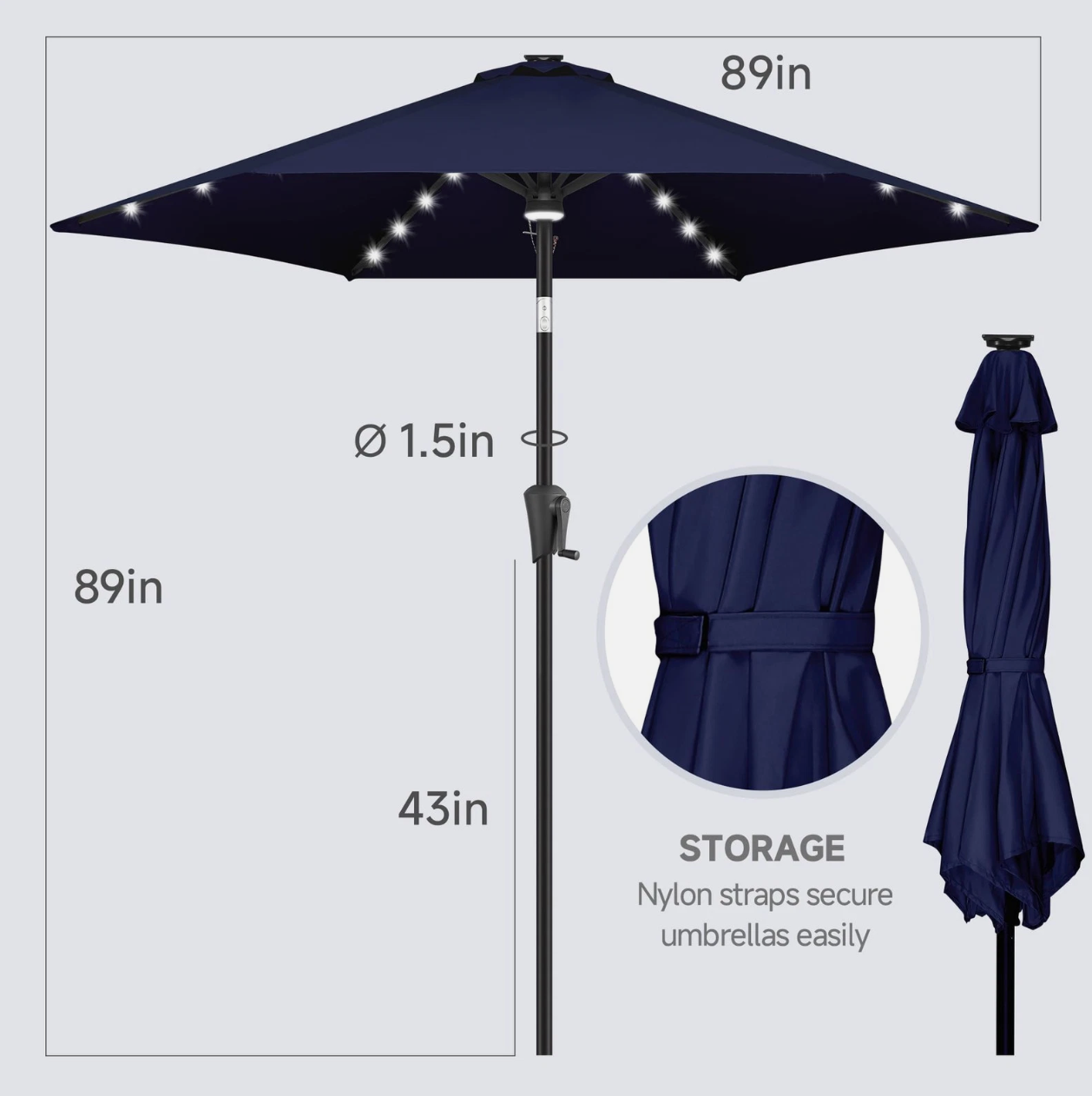 7.5 Ft Solar Umbrella, LED Lighted Patio Umbrella, Table Market Umbrella