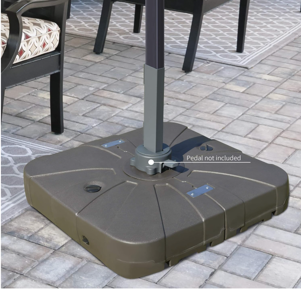 Cantilever Offset Patio Umbrella Base, Square Cantilever Patio Umbrella Base with 4 Wheels for Easy Moving, Heavy Duty Umbrella Stand Weight, 330 lb Capacity Sand or 249 lb Capacity Water, Coffee