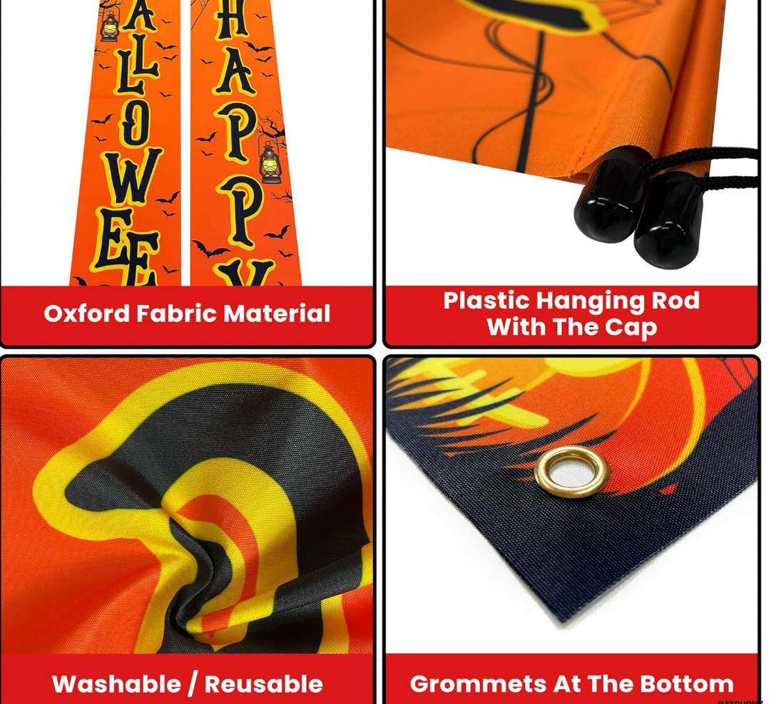 Happy Halloween Outdoor Sign, 120 x 20 Inch, Halloween Yard Banner, Halloween Decorations for Outdoors