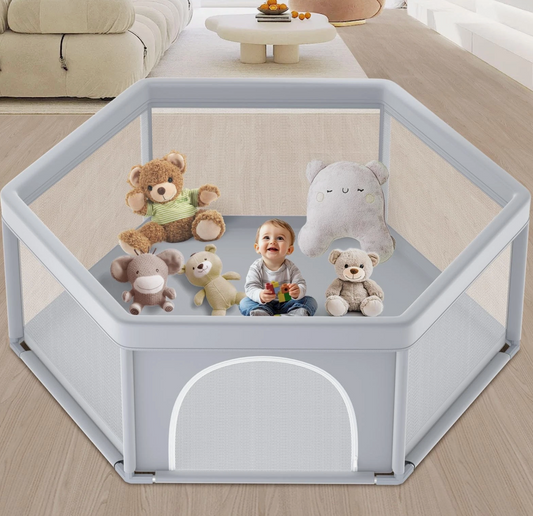 65×65 Inch Stylish Hexagonal Baby Playpen, Soft Play Pen for Babies and Toddlers, Safe Anti-Fall Baby Play Yards, Indoor & Outdoor Sturdy Safety Baby Activity Center,