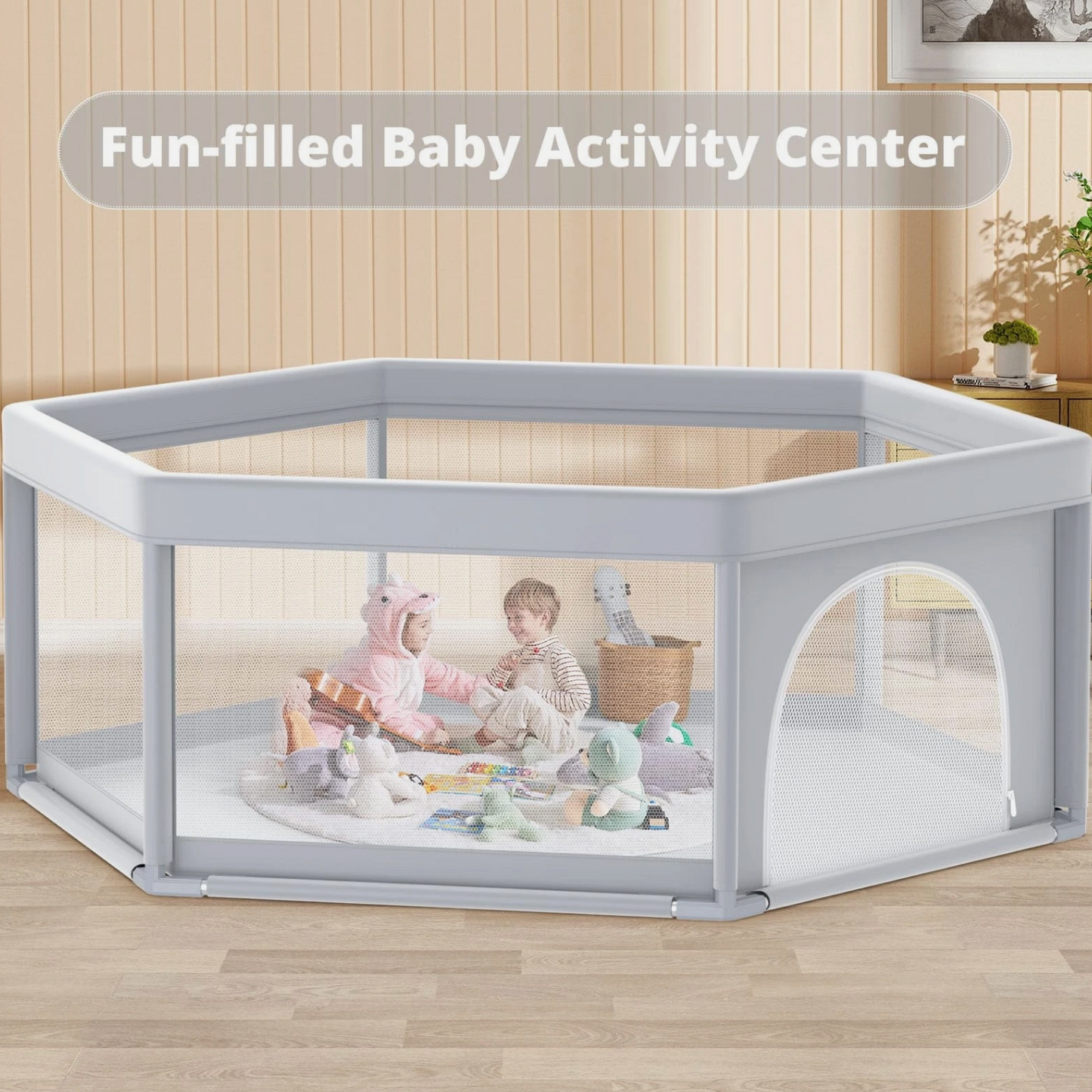 65×65 Inch Stylish Hexagonal Baby Playpen, Soft Play Pen for Babies and Toddlers, Safe Anti-Fall Baby Play Yards, Indoor & Outdoor Sturdy Safety Baby Activity Center,