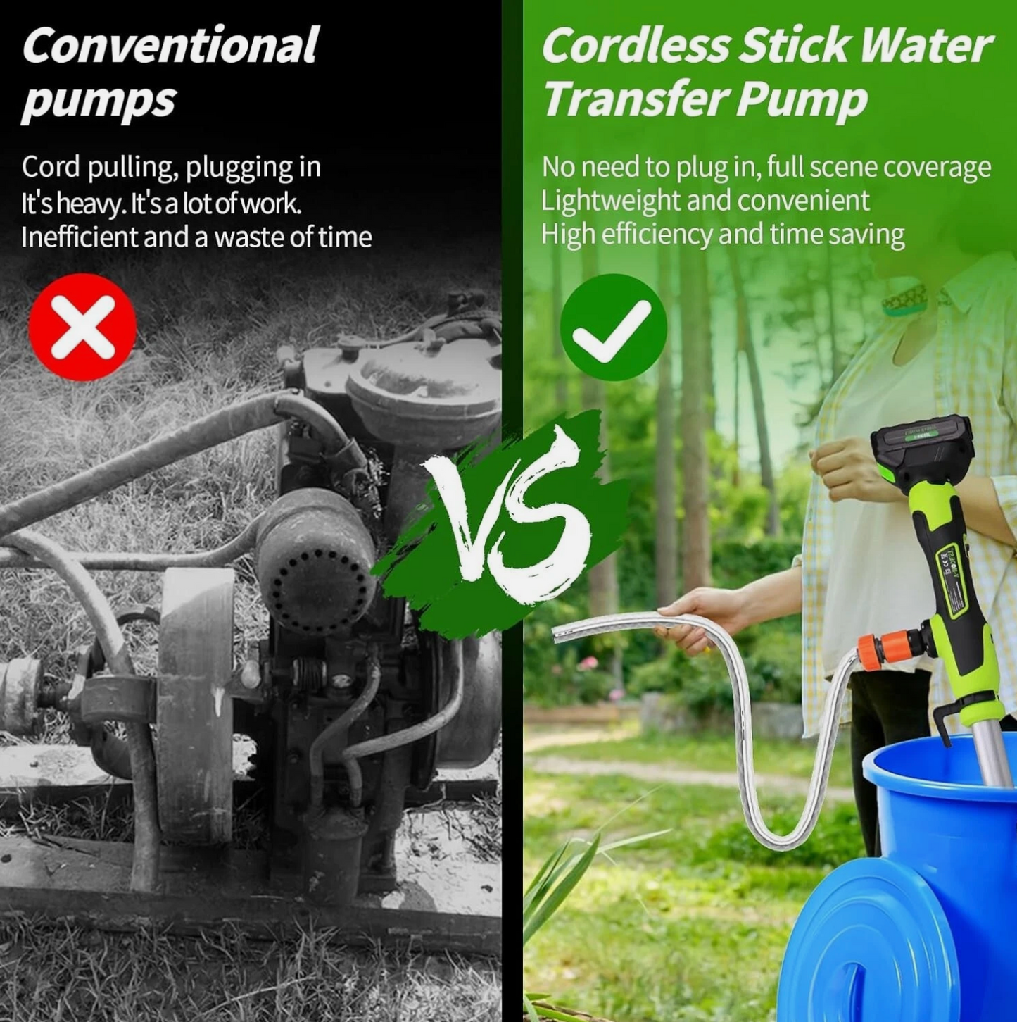 Cordless Stick Water Transfer Pump with 2 Batteries