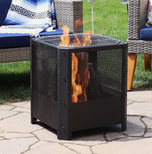 16 in Grelha Square Steel Fire Pit with Grilling Grate