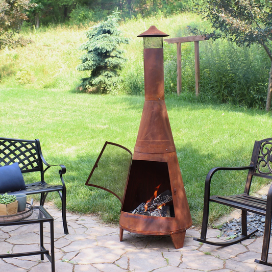 70 in Steel Wood Burning Chiminea Fire Pit with Rain Cap