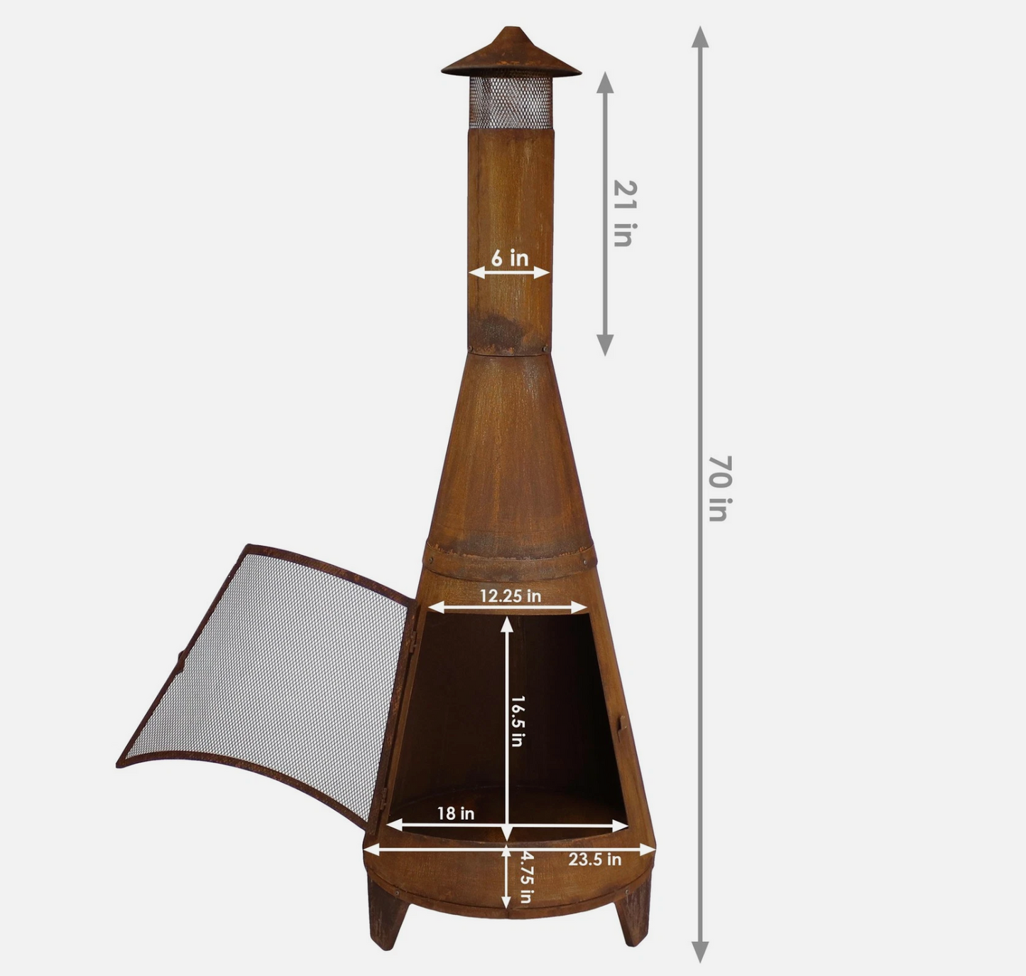 70 in Steel Wood Burning Chiminea Fire Pit with Rain Cap