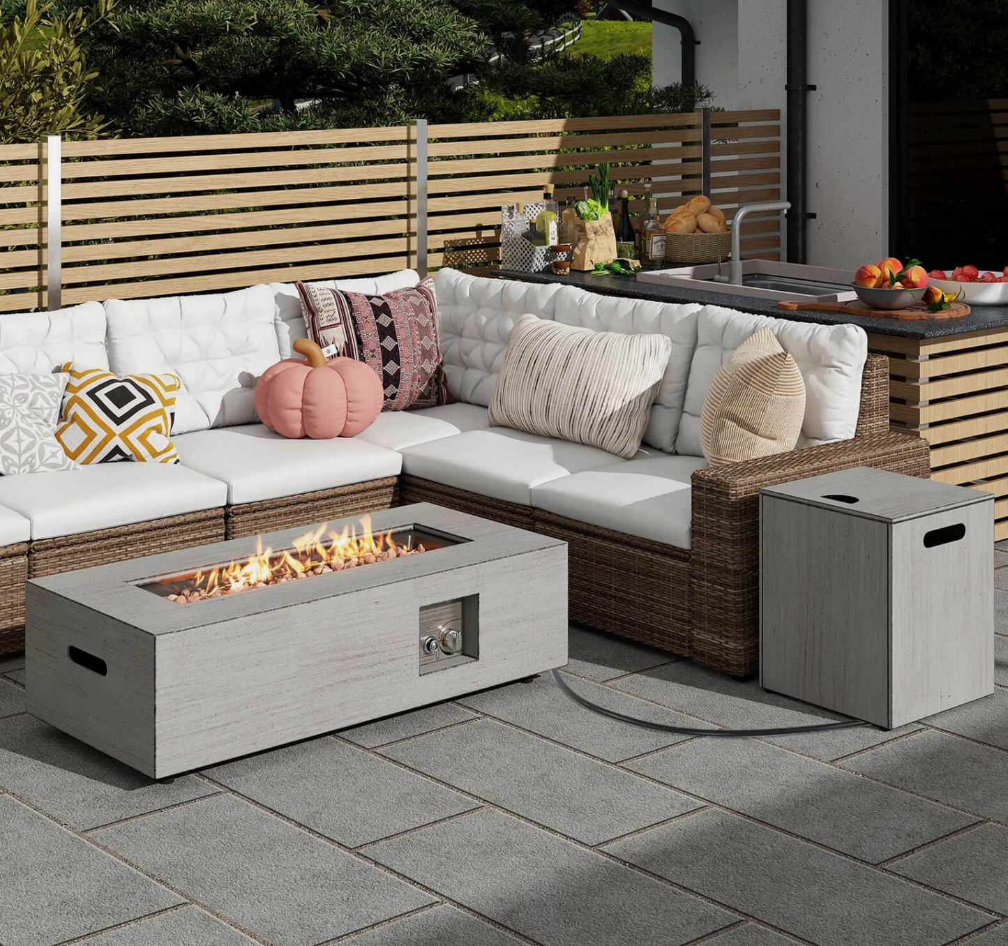 42” Outdoor Rectangular Fire Table 50,000 BTU Propane Gas Fire Pit Table w/ Lid