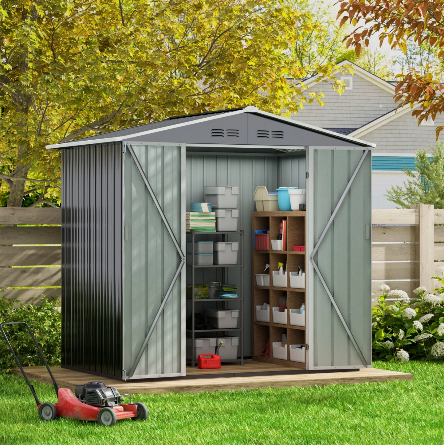 6'x4' Storage Shed Outdoor Metal Tool Shed with Lockable Doors for Patio,Lawn