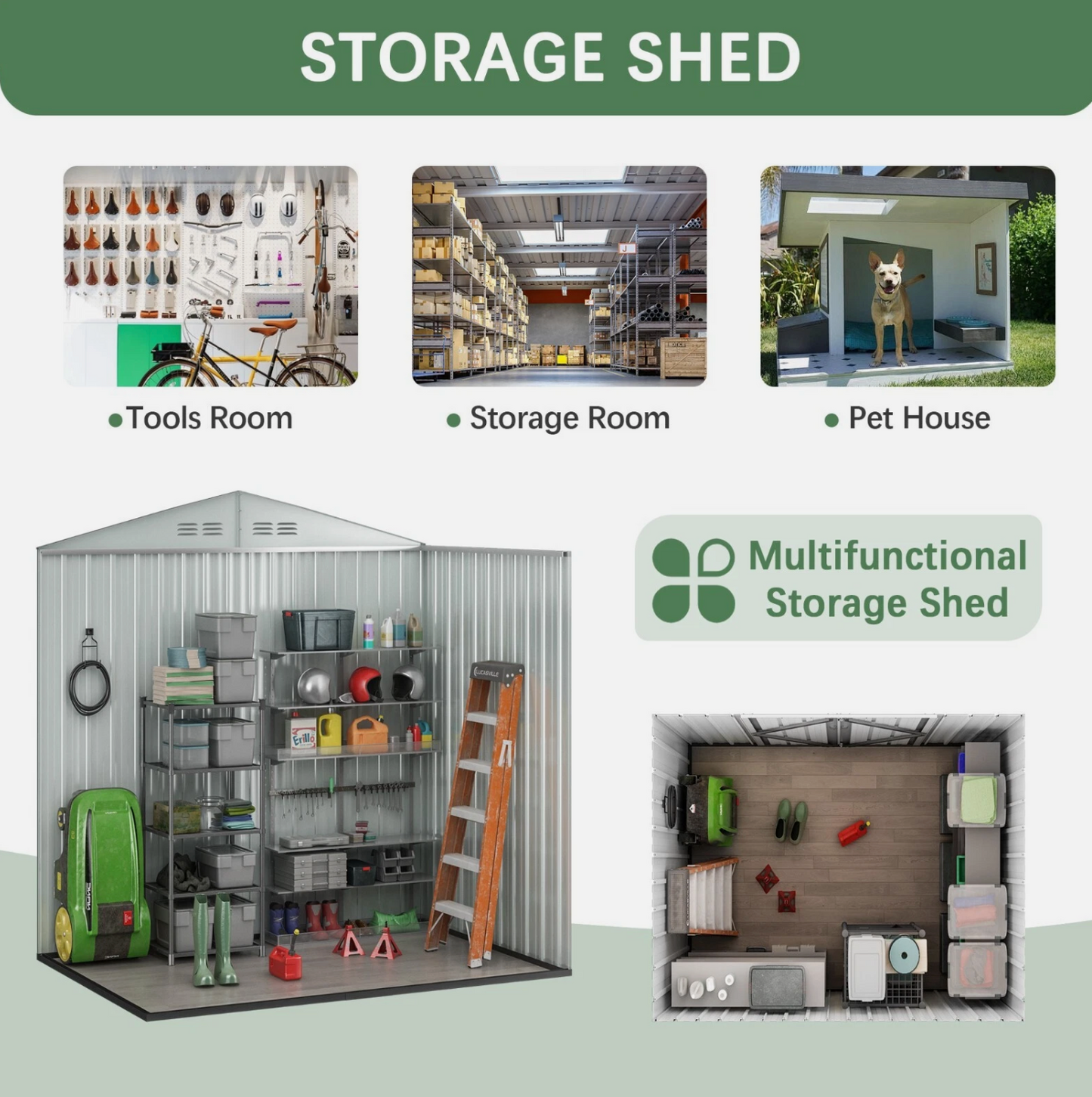 6'x4' Storage Shed Outdoor Metal Tool Shed with Lockable Doors for Patio,Lawn