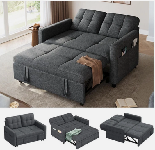 3 in 1 Convertible Sofa Bed 55 inch Sleeper Sofa Linen Loveseat Futon Couch Bed