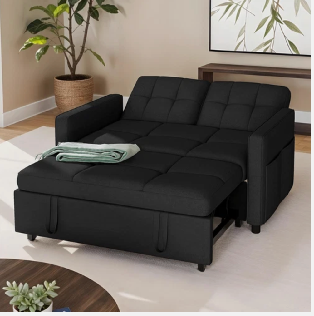 3 in 1 Convertible Sofa Bed 55 inch Sleeper Sofa Linen Loveseat Futon Couch Bed