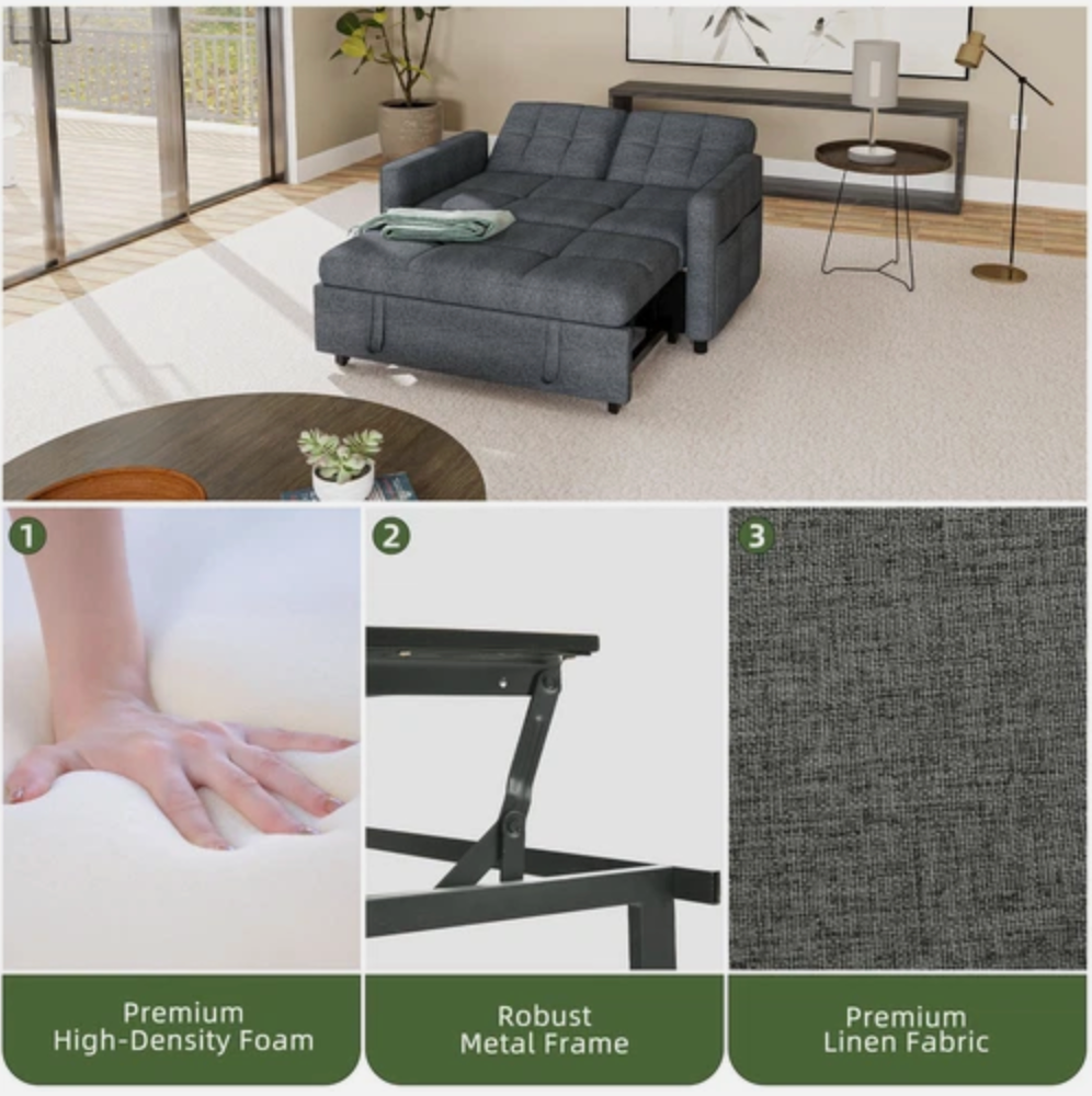 3 in 1 Convertible Sofa Bed 55 inch Sleeper Sofa Linen Loveseat Futon Couch Bed