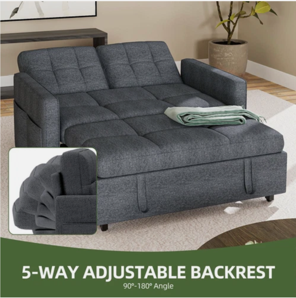 3 in 1 Convertible Sofa Bed 55 inch Sleeper Sofa Linen Loveseat Futon Couch Bed