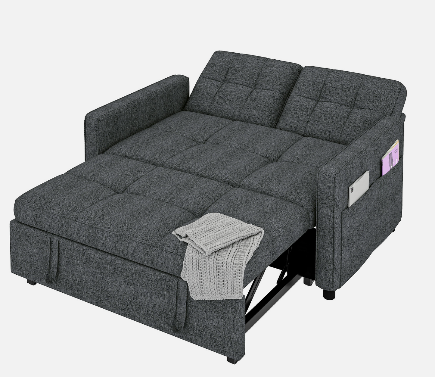 3 in 1 Convertible Sofa Bed 55 inch Sleeper Sofa Linen Loveseat Futon Couch Bed