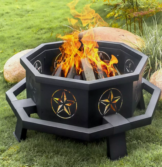 43 Inch Octagonal Outdoor Fire Pit Wood Burning Firepit Bonfire Camping Backyard