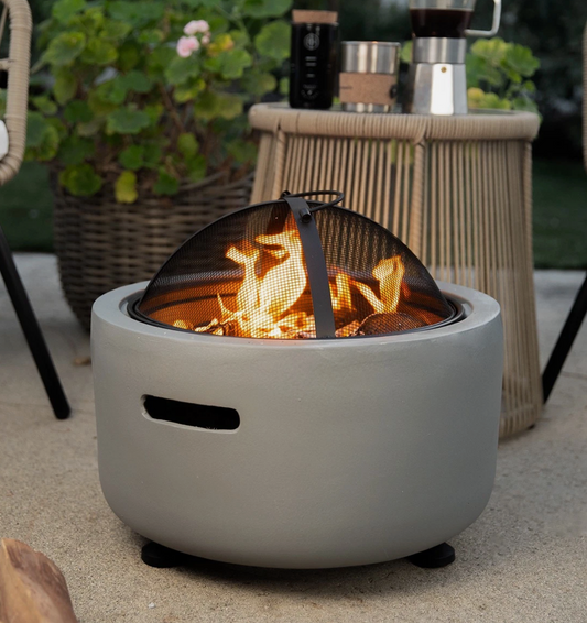 Barton MGO Concrete 18" Round Charcoal Wood Burning Firepit, Grate, BBQ Grill