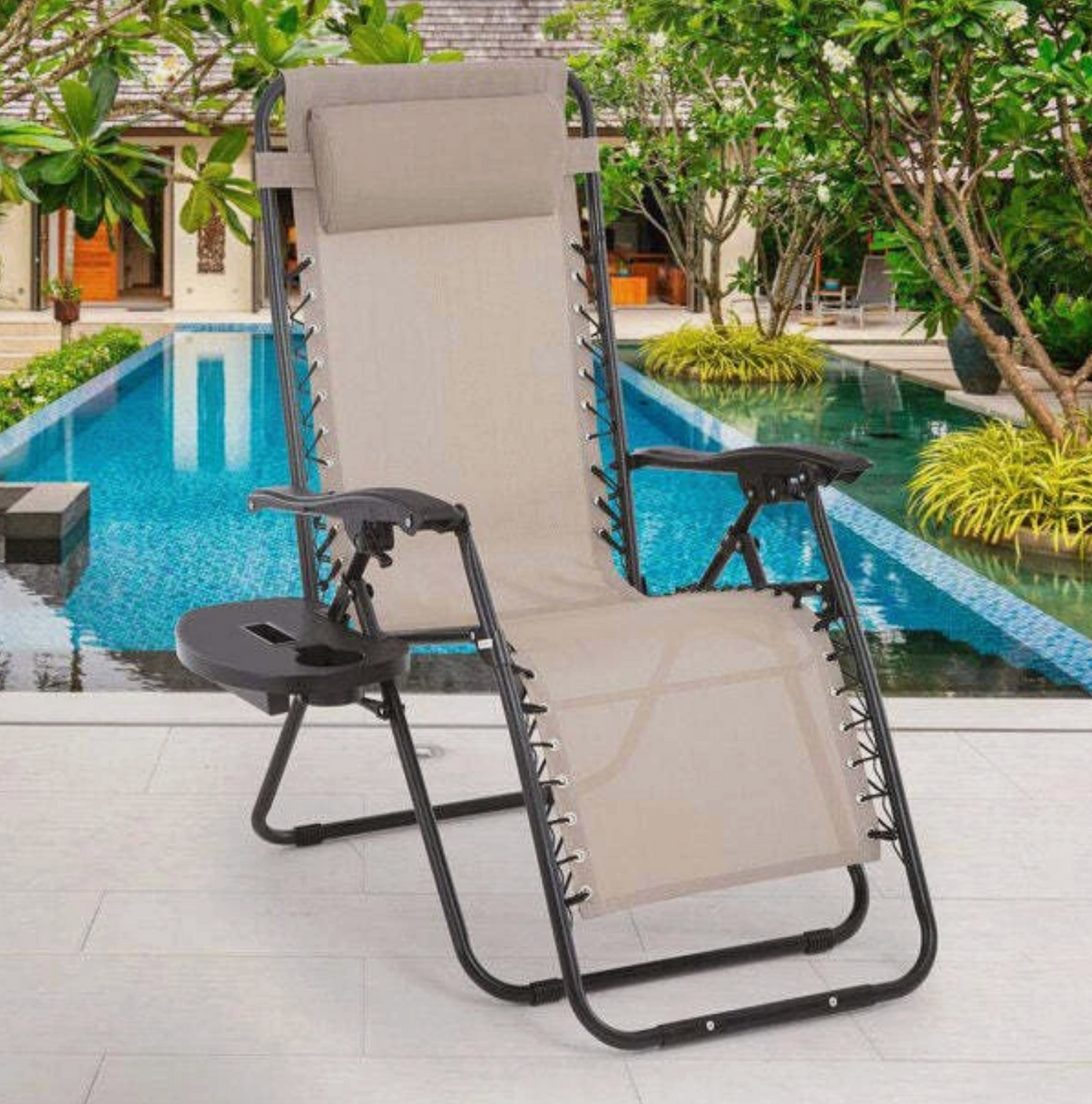 Zero Gravity Chair, Folding Outdoor Patio Lounge Recliner w/ Cup Holder