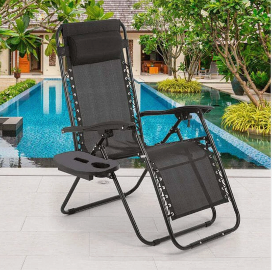 Zero Gravity Chair, Folding Outdoor Patio Lounge Recliner w/ Cup Holder